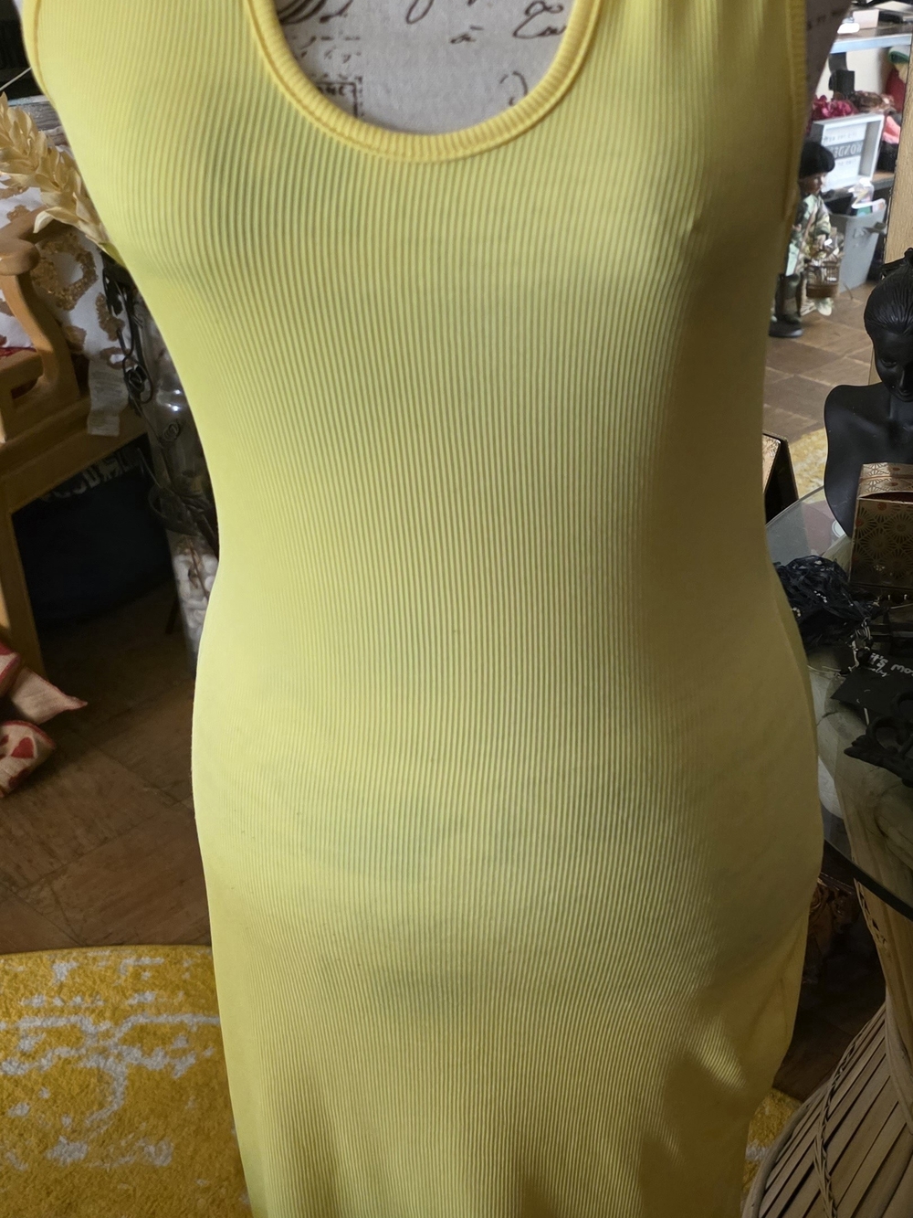 Sleeveless Yellow Ribbed Maxi Dress - Women